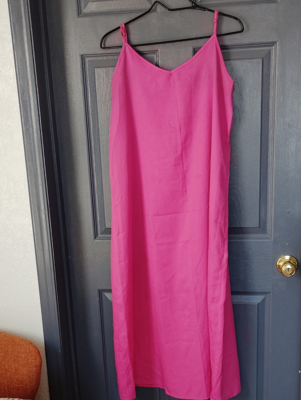 Hot Pink Slip Maxi Dress with Spaghetti Straps